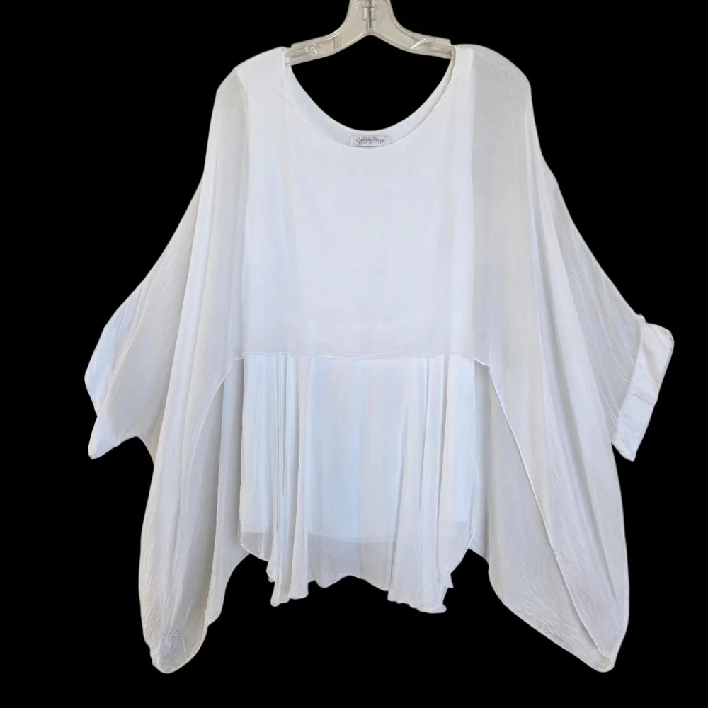 Cobblestone Made in Italy Silk Blouse Top Ethereal Layered Tunic White S - Picture 4 of 16